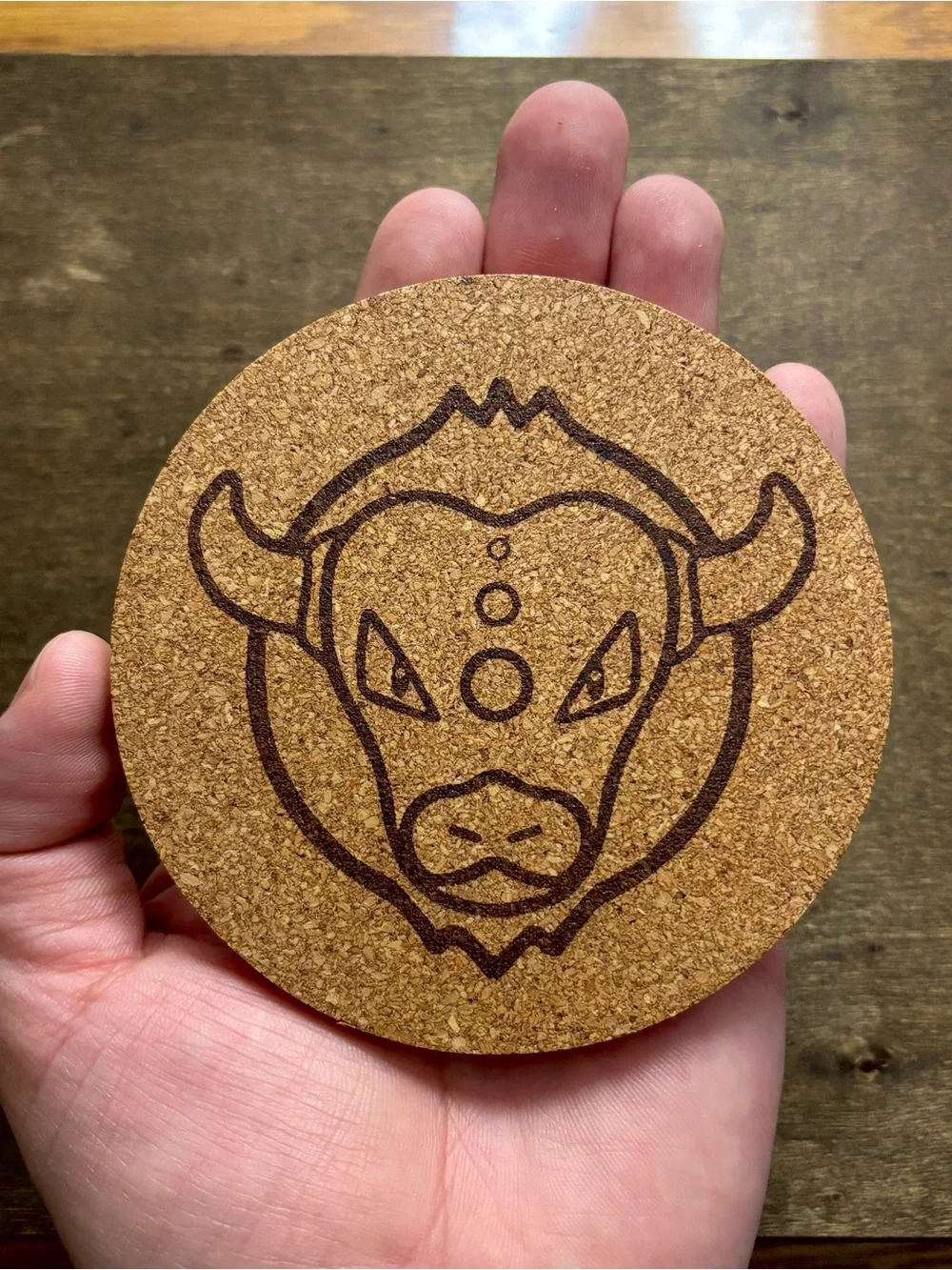 Pokemon Tauros Face Laser Engraved Cork Coaster